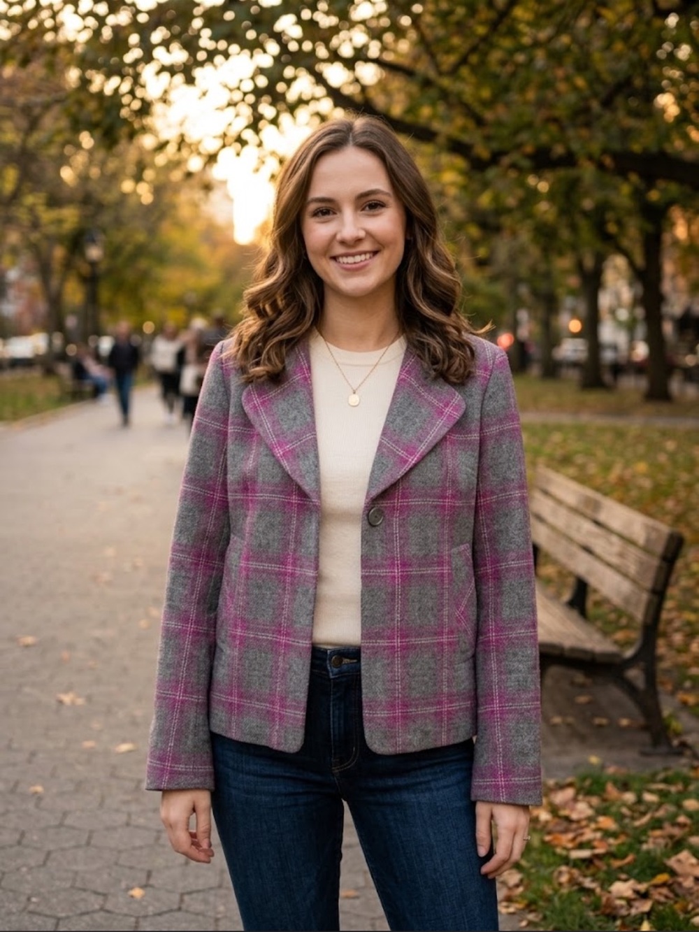 Talbots Blazer Women's Size 10 Wool Blend Windowpane Plaid Grey Suit Jacket